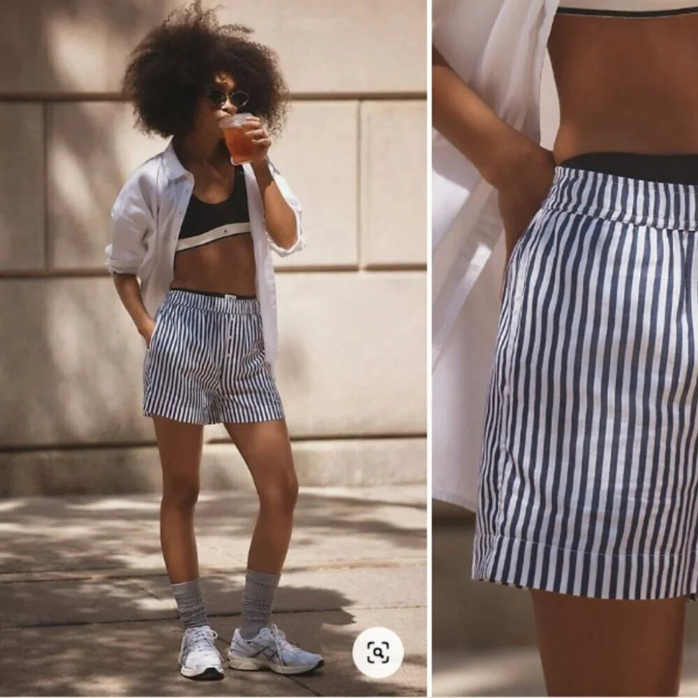 Originals Nicole Miller Boxer shorts, blue and white striped with  drawstring